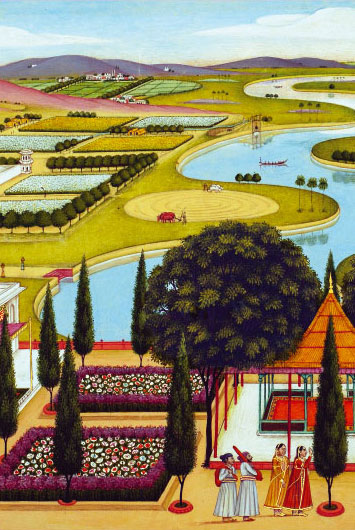 Palastgarten vor Flusslandschaft (Detailansicht)